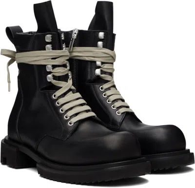 Rick Owens Low Army Black Ankle Boots With Decorative Oversize Laces And Lug Sole In Leather Man In Black