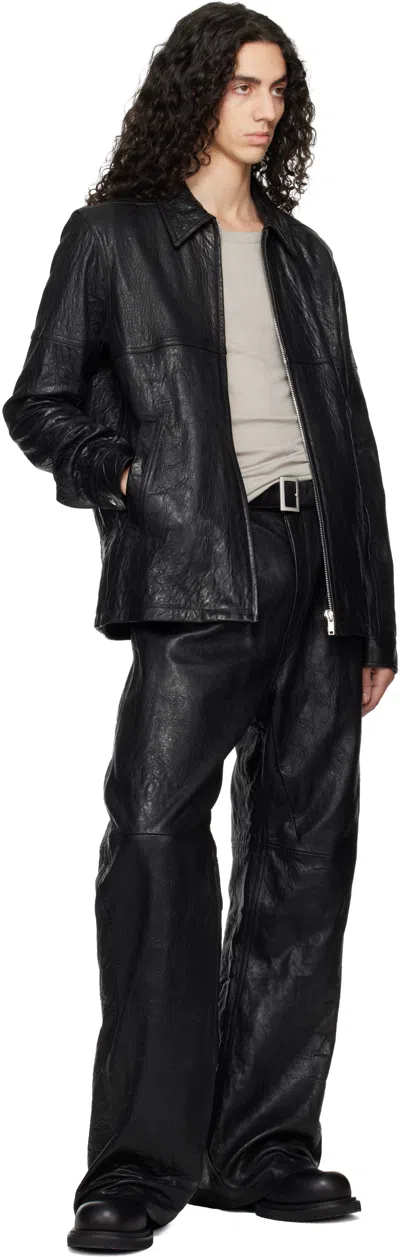 Rick Owens Low Army Black Ankle Boots With Decorative Oversize Laces And Lug Sole In Leather Man In Black
