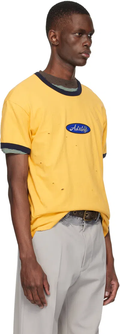 Andersson Bell Yellow Essential 'adsb' Logo Patch Ringer T-shirt In Yellow