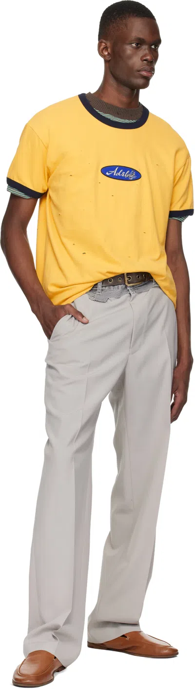 Andersson Bell Yellow Essential 'adsb' Logo Patch Ringer T-shirt In Yellow