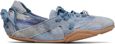 Acne Studios Bilaria Paneled Logo-print Denim Ballet Flats In Blue