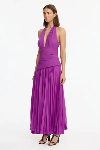 Acler Kerrison Pleat Maxi Halter Gown In Purple