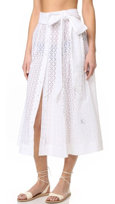 Lisa Marie Fernandez Broderie Anglaise Cotton Midi Skirt In White Eyelet