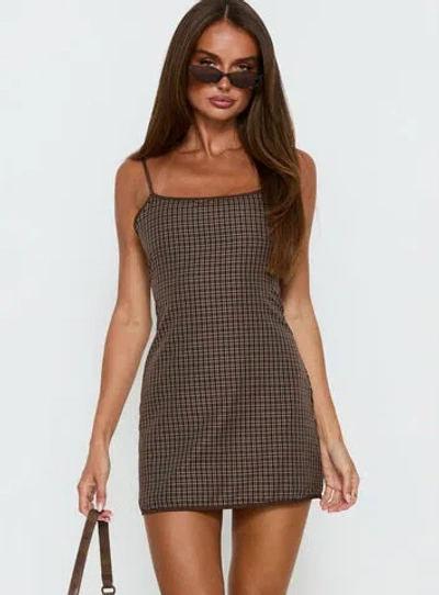Lioness Voyage Mini Dress Chocolate Plaid In Brown