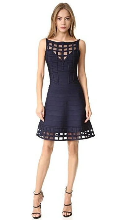 Shop Herve Leger Sleeveless Dress In Pacific Blue Combo