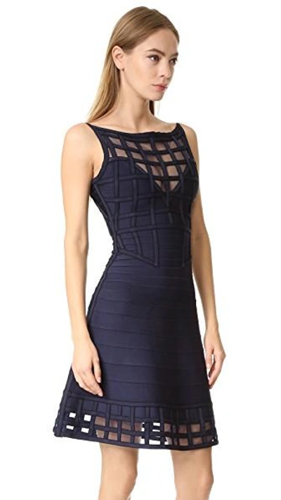 Shop Herve Leger Sleeveless Dress In Pacific Blue Combo