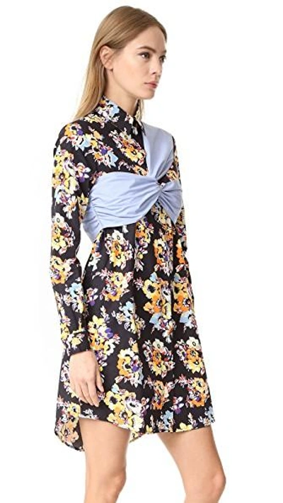 Shop Msgm Floral Printed Dress With Poplin Detail In Black