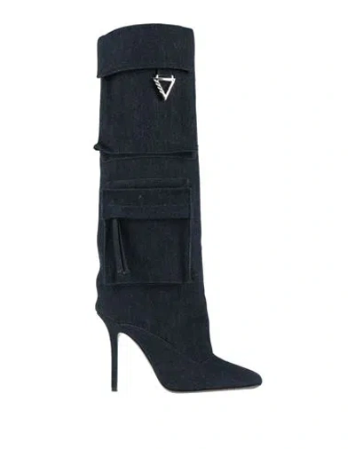 Attico Grey Denim Sienna Knee Length Boots In Black