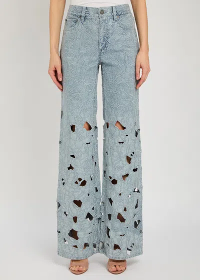 Alice And Olivia Chic High Rise Embroidered Eyelet Jeans In Rockstblue In Blue