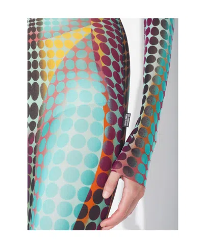 Jean Paul Gaultier High Neck Multicolored Polka Dot Maxi Dress In Blue