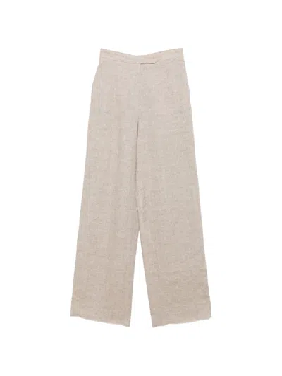 Emporio Armani Linen Trousers High Waist Wide Leg Textured In Neutral