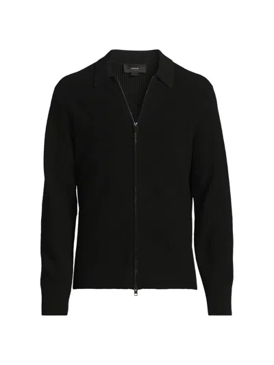 Vince Regular Fit Zip Front Sweater In Black
