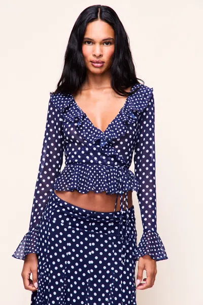 Danielle Guizio Ny Mallorca Ruffle Wrap Top In Blue