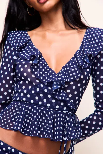 Danielle Guizio Ny Mallorca Ruffle Wrap Top In Blue