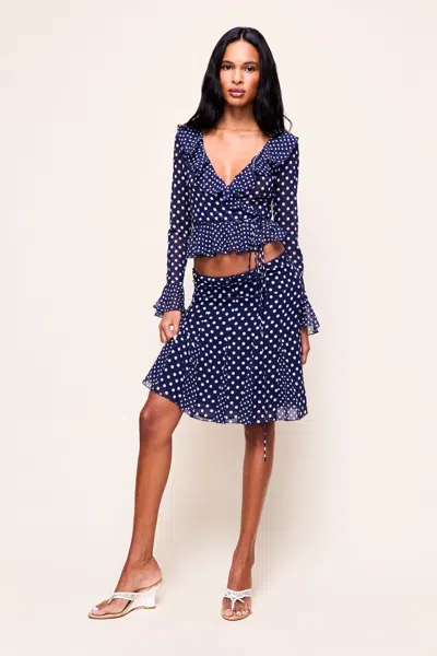 Danielle Guizio Ny Mallorca Ruffle Wrap Top In Blue