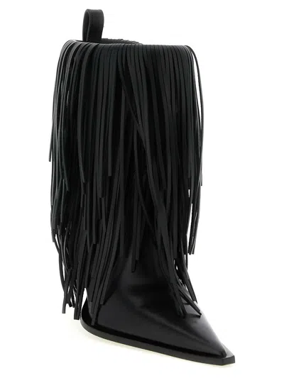 Balenciaga Avenue Fringe Ankle Boots Pointed Toe Pull Tab In Black