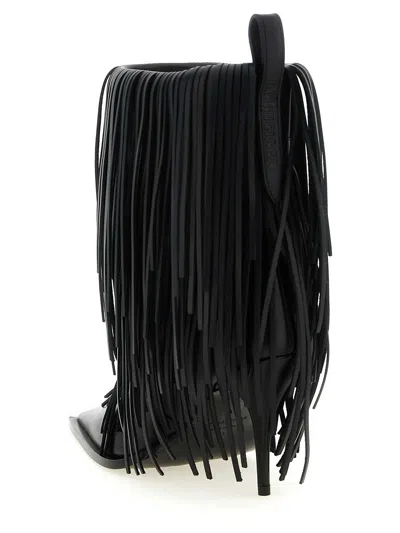 Balenciaga Avenue Fringe Ankle Boots Pointed Toe Pull Tab In Black