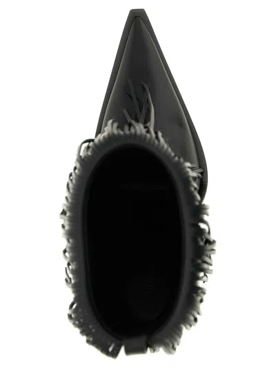 Balenciaga Avenue Fringe Ankle Boots Pointed Toe Pull Tab In Black