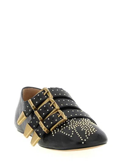 Chloé Susanna Buckle-details Studded Flat Pumps In Black