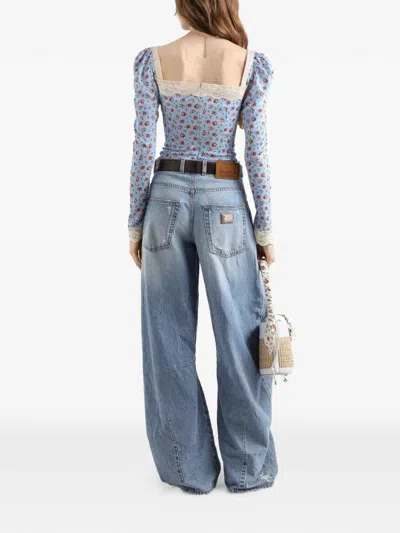 Dolce & Gabbana Cotton Denim Jeans Regular Fit Wide Leg In Blue