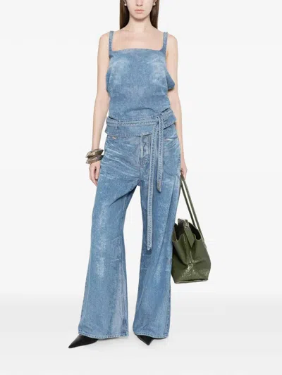 Diesel Light Blue Denim Crop Top With Square Neckline