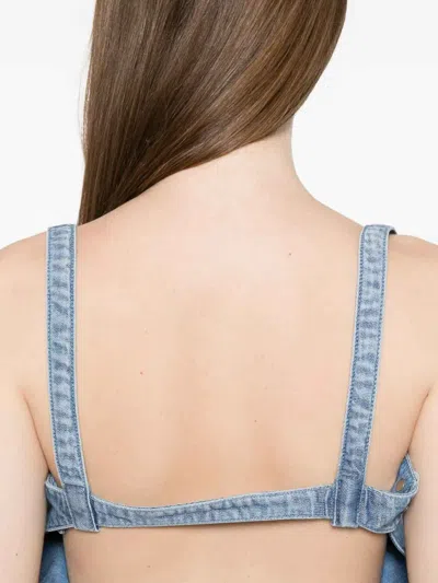 Diesel Light Blue Denim Crop Top With Square Neckline