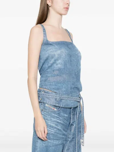 Diesel Light Blue Denim Crop Top With Square Neckline