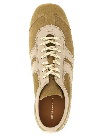 Dries Van Noten Women Beige Low-top Sneakers With Two-tone Lace-up In Suede Woman In Neutral