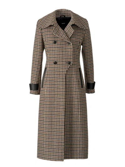 Mackage Elodie Houndstooth Double Breasted Coat In Brown