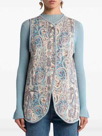 Etro , Jacquard Waistcoat With Floral Paisley Motif, Woman, Multicolour, Size 46