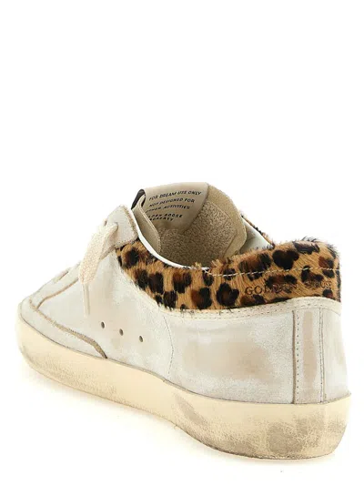 Golden Goose Super-star Sneakers In Suede With Worn Effect And Leopard Print Hairy Cow In White