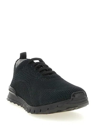 Kiton Fitb Mesh Sneakers Rubber Sole Pull Tab In Black