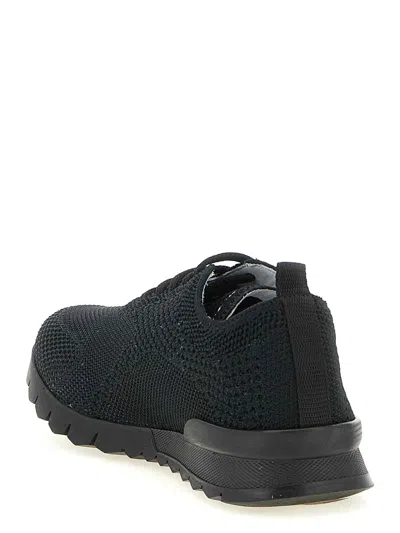 Kiton Fitb Mesh Sneakers Rubber Sole Pull Tab In Black