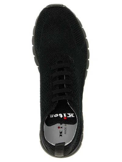 Kiton Fitb Mesh Sneakers Rubber Sole Pull Tab In Black