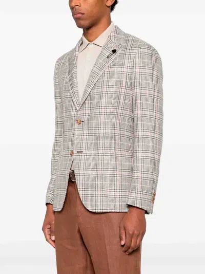 Lardini Checked Single-breasted Jacket In Gray