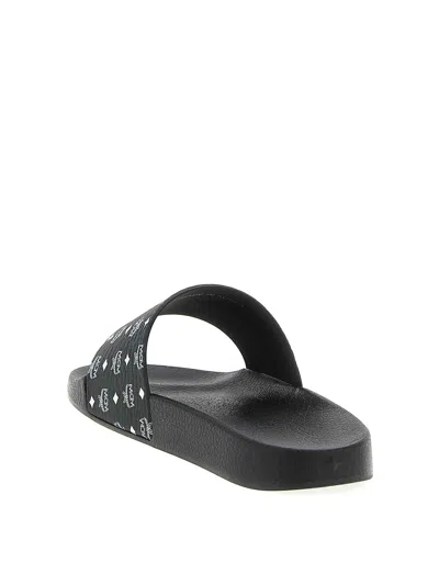 Mcm Monogram Print Rubber Slides In Black