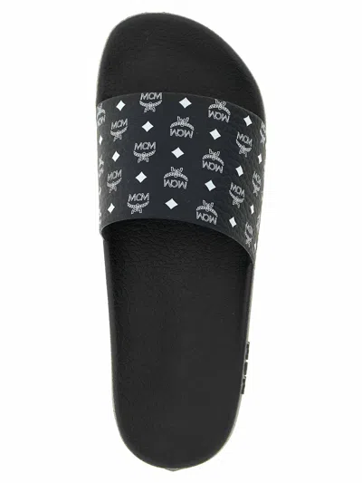 Mcm Monogram Print Rubber Slides In Black