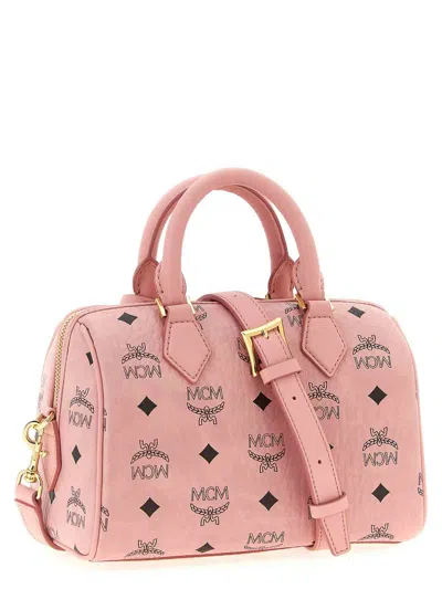 Mcm Structured Top Handle Handbag With Detachable Strap In Pink