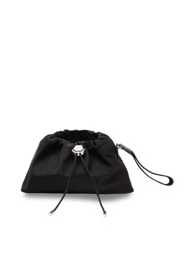 Moncler Compact Handheld Pouch Handbag With Logo Detail In Black