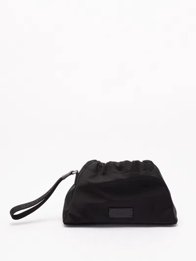 Moncler Compact Handheld Pouch Handbag With Logo Detail In Black