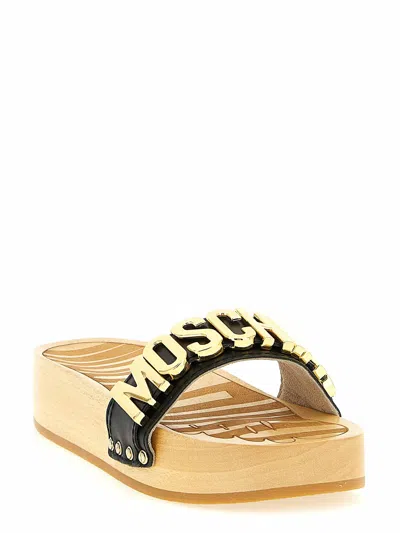 Moschino Platform Clog Sandals Open Toe Studs In Black