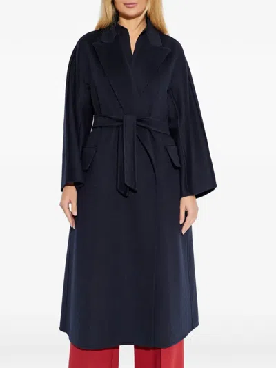 Max Mara Belted Coat In Blue