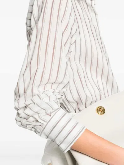 Peserico Vertical Stripe Long-sleeved Shirt With Classic Collar And Concealed Placket In Multi