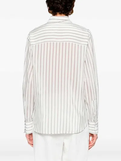 Peserico Vertical Stripe Long-sleeved Shirt With Classic Collar And Concealed Placket In Multi