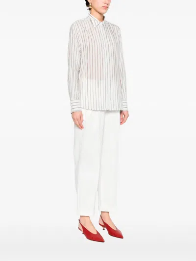 Peserico Vertical Stripe Long-sleeved Shirt With Classic Collar And Concealed Placket In Multi