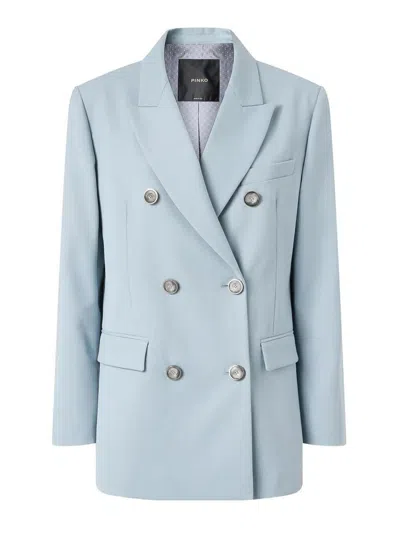 Pinko Blazer Double Breasted Notched Lapels Pockets In Blue