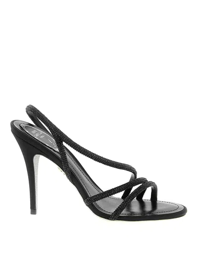 René Caovilla Erin Sandals Open Toe Textured Straps In Black