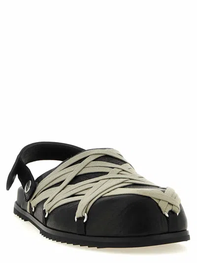 Rick Owens Megalace Mule Granola Black Leather Sandals In Black
