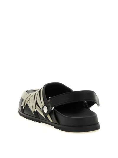 Rick Owens Megalace Mule Granola Black Leather Sandals In Black