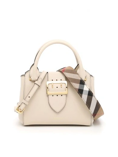 Shop Burberry The Small Buckle Tote Bag In Limestone|bianco